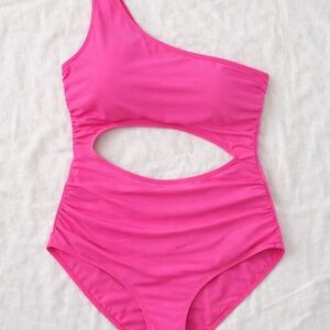 Asymmetrical Cutout One-Piece Swimsuit in Hot Pink
